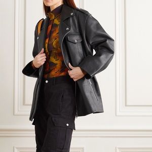 GANNI Oversized textured-leather biker jacket EU34